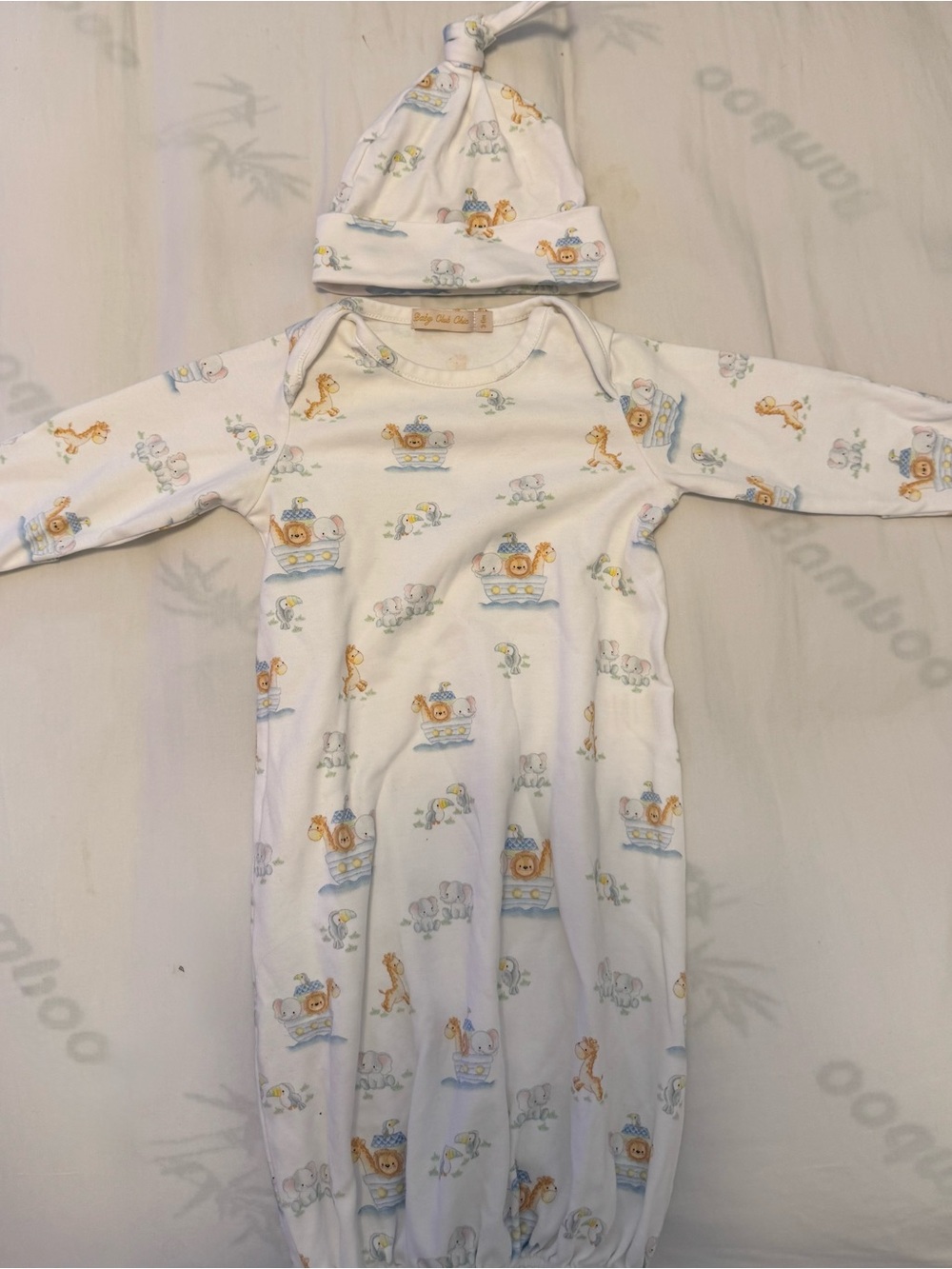 Unbranded White Baby Sleep Gown Set with Pastel Animal Print